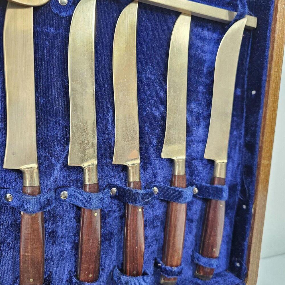 Vintage Mid-Century Tonys Gems Thailand Brass Bronze Flatware 30 Piece Set & Box - Picture 9 of 15